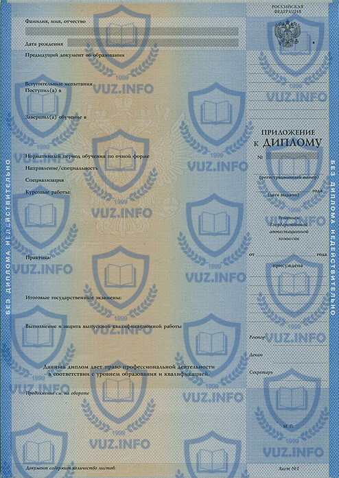 Приложение к диплому о высшем образовании 2002 2003 2004 2005 2006 2007 2008 годов